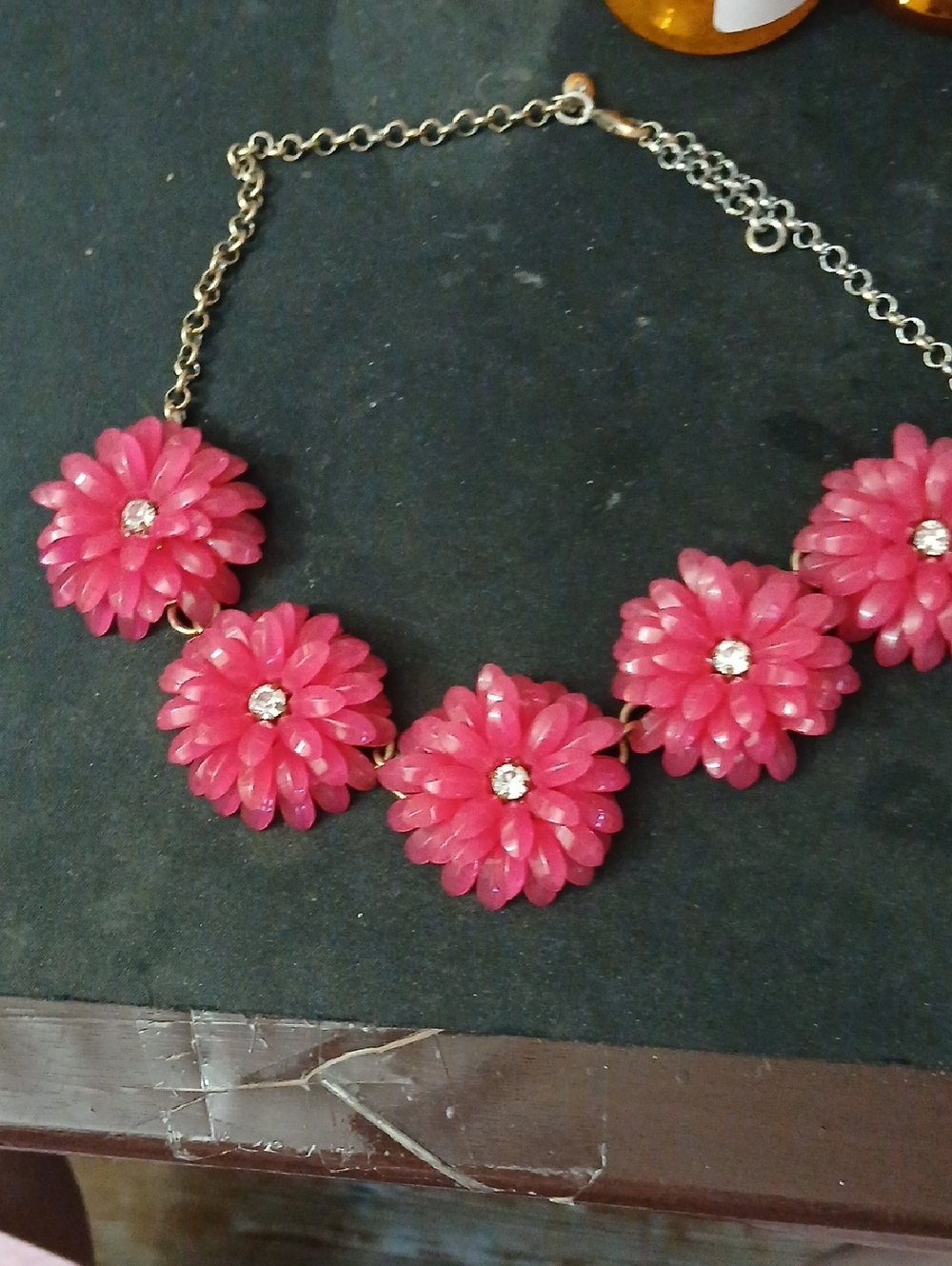 J. Crew Hot Pink Resin Floral Necklace with Crystal Centers